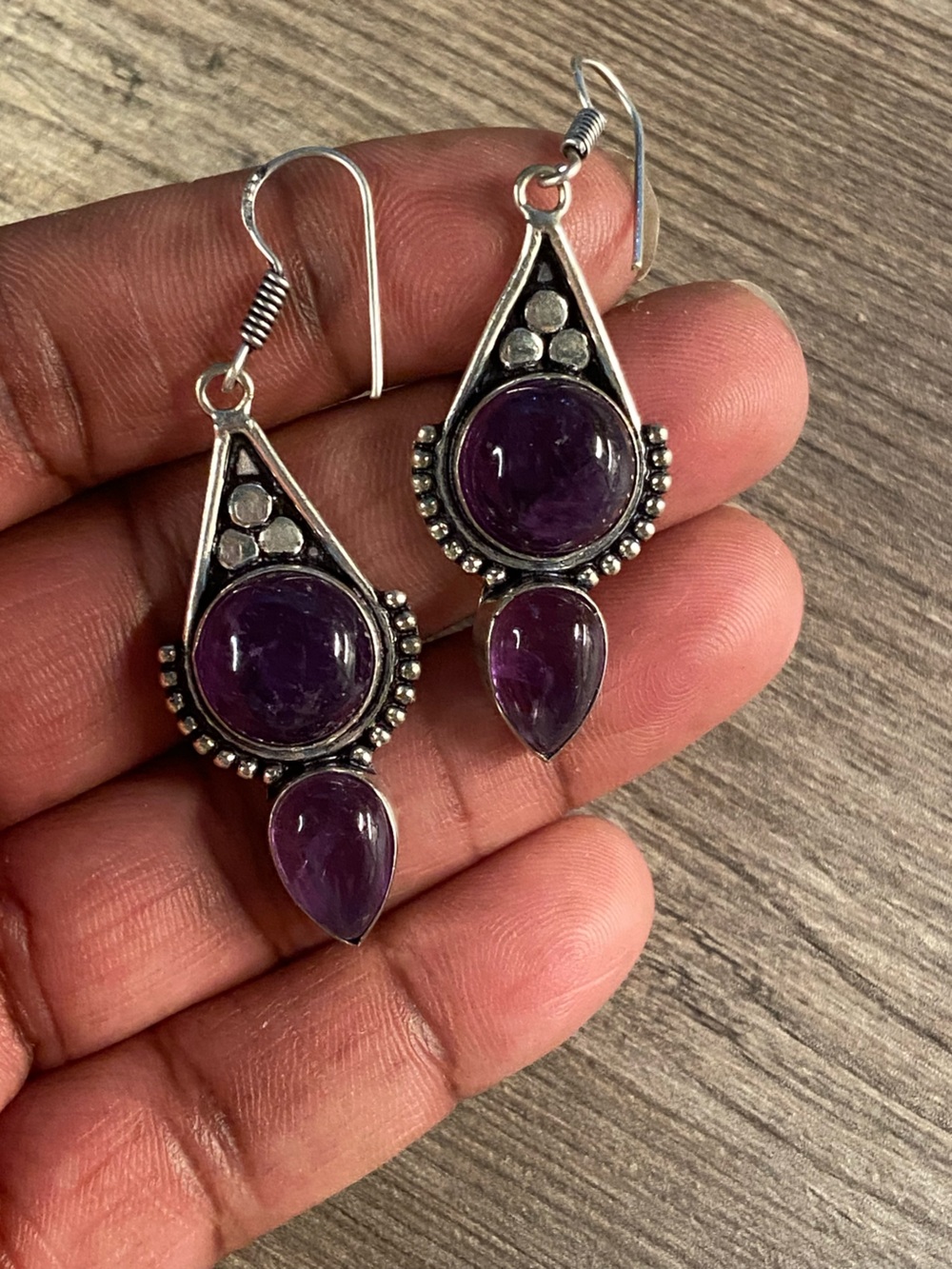 Sterling Silver Amethyst Drop Earrings - Purple